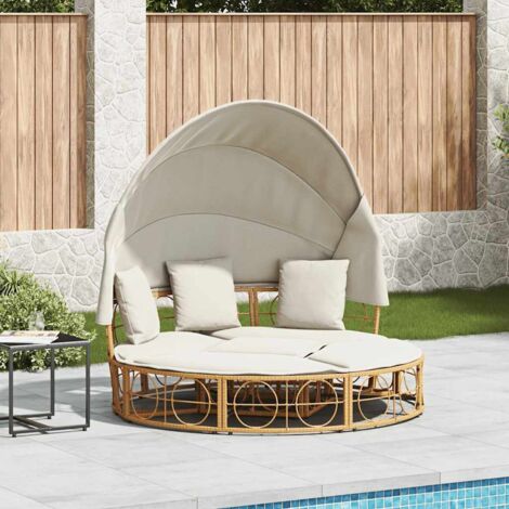Outdoor-Loungebett mit Dach und Kissen Poly Rattan vidaXL