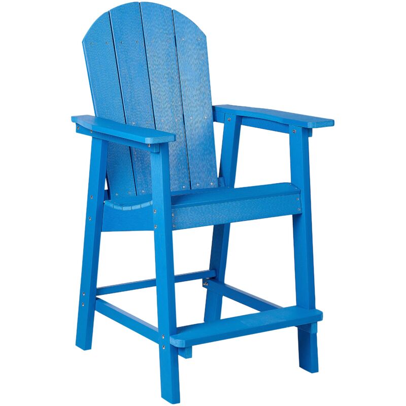 Beliani - Outdoor Lounger Bar Chair Plastic Wood For Patio Yard Blue Adirondack