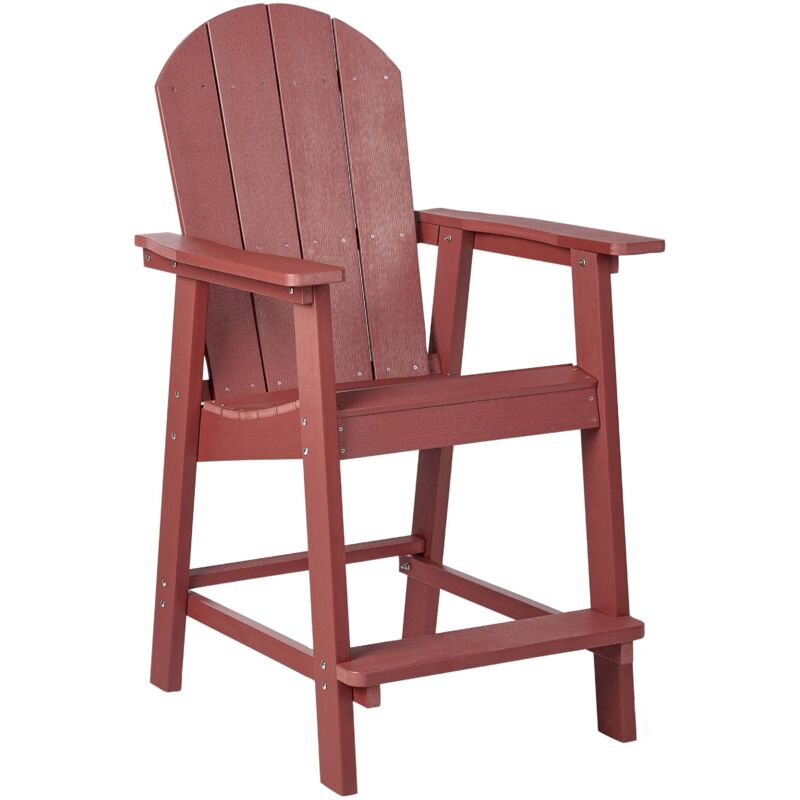 Beliani - Outdoor Lounger Bar Chair Plastic Wood For Patio Yard Red Adirondack