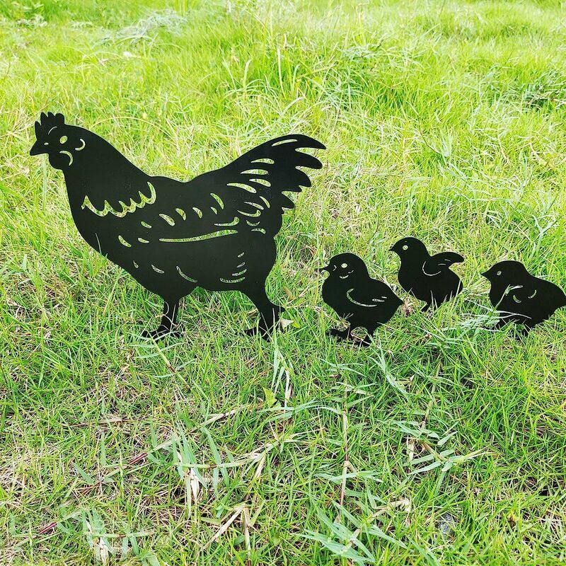 Outdoor Garden Decor Metal, Chicken Yard Art Garden Metal Statues Decor Garden Decoration Lawn Path Sidewalk Garden