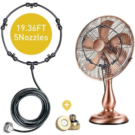 Fit to Any Outdoor Fan 5.9M 5 Brass Mist Nozzles Misting Line 3/4 a Brass Adapter Outdoor Misting Fan Kit for a Cool Patio Breeze,Water Mister Spray for Cooling Outdoor,19.36FT 