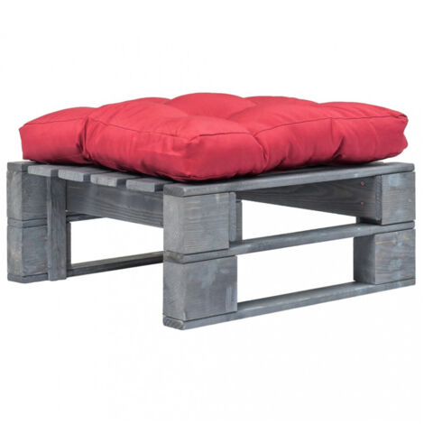 Outdoor-Ottomane Paletten mit Kissen in Rot Holz Grau vidaXL