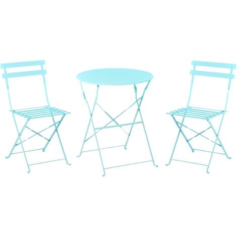 main image of "Outdoor Patio 3 Piece Bistro Set Blue Steel Round Table and Chairs Fiori"
