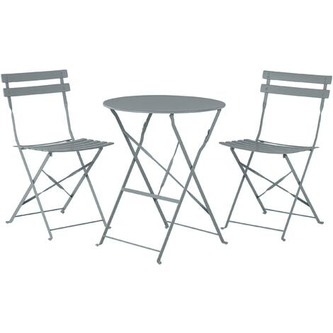 Outdoor Patio 3 Piece Bistro Set Grey Steel Round Table and Chairs Fiori - Grey