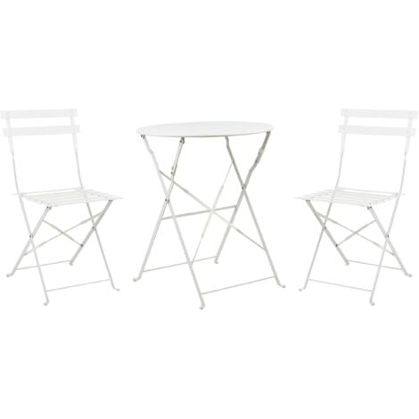 main image of "Outdoor Patio 3 Piece Bistro Set White Steel Round Table and Chairs Fiori"
