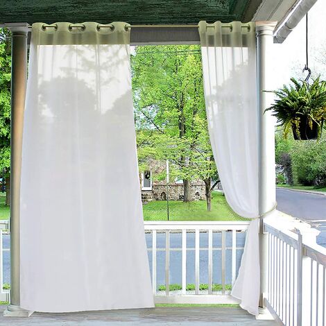 Outdoor patio curtains - 2 semi-transparent linen look waterproof patio curtains, indoor and outdoor curtains for gazebo pergola balcony holiday decor, 2 ropes included, wide 54 x long 84