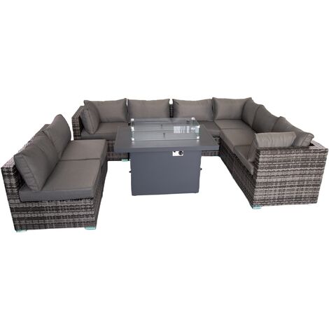 Outdoor Patio Fire Pit Rattan Furniture Set - Grey