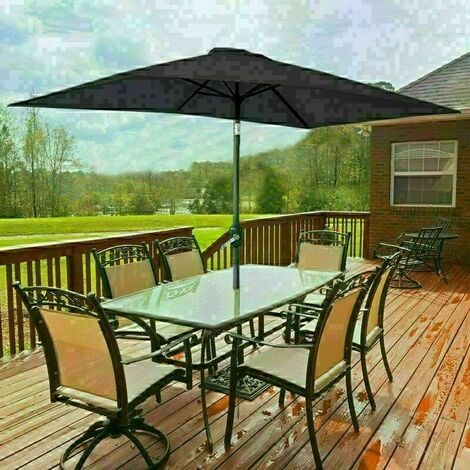 main image of "Outdoor Patio Garden Parasol 3x2m Sun Shade Umbrella Canopy w/ Crank Tilt UV protection - Black"