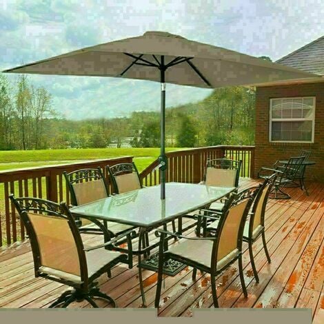 main image of "Outdoor Patio Garden Parasol 3x2m Sun Shade Umbrella Canopy w/ Crank Tilt UV protection - Brown"