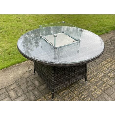 Outdoor PE Dark Mixed Grey Rattan Propane Butane Gas Fire Pit Dining Round Table Gas Heater Burner Garden Furniture Accessory