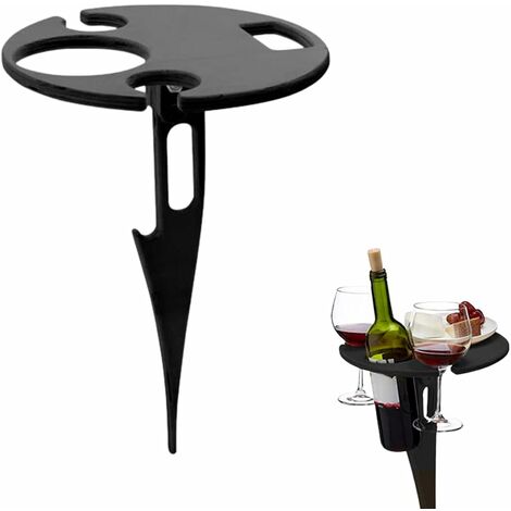 Outdoor Portable Wine Table Beach Table Mini Folding Table Picnic Bottle Holder Hanging Wine Glass Holder Folding Round Table for Garden Camping Beach Travel