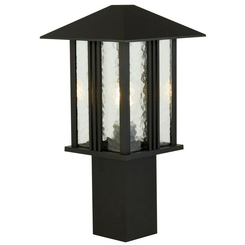 Searchlight Venice 1 Light Outdoor Post (450mm Height) - Black With Water Glass