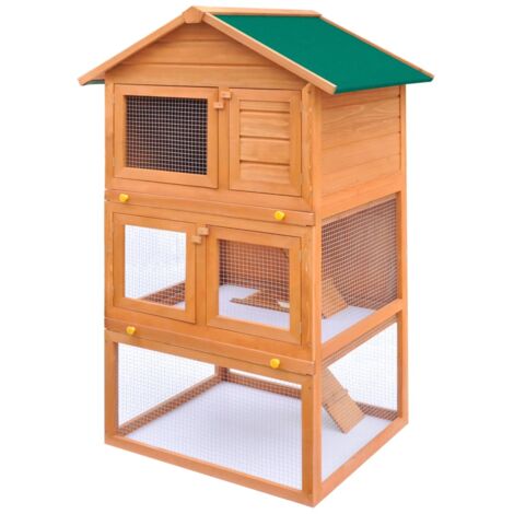 Outdoor Rabbit Hutch Small Animal House Pet Cage 3 Layers Wood