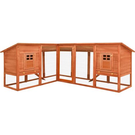 Outdoor Rabbit Hutch with Run Brown Solid Fir Wood vidaXL