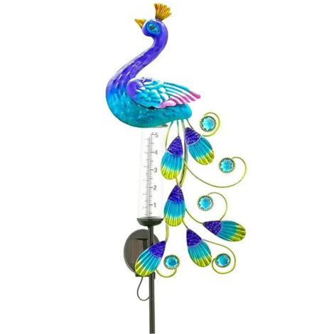 Outdoor Rain Gauge, Solar Peacock Stake Garden Decor Light, Color Changing Waterproof Rain Gauge [402]