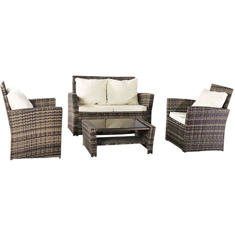 Outdoor rattan set courtyard conversation set 4 seater coffee table chair sofa set terrace garden Gray - Grey