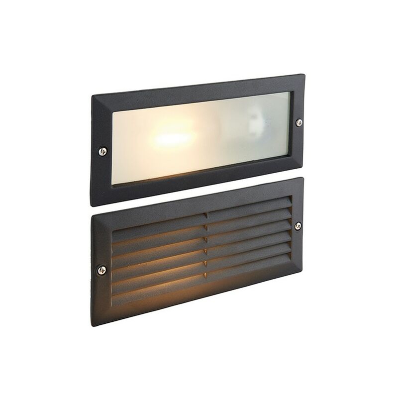 Eco - Outdoor Plain & Louvre IP44 40W Textured Black Paint & Frosted Glass - Saxby Lighting