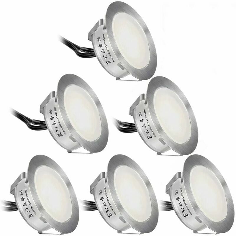 Outdoor Recessed Ground Spotlight 6-Piece Integrated led Deck Light Kit, (Upgraded Version) IP67 Waterproof Outdoor led Deck Light, Low Voltage led