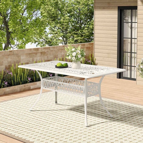 Outdoor Rectangular White Cast Aluminum Garden Bistro Table