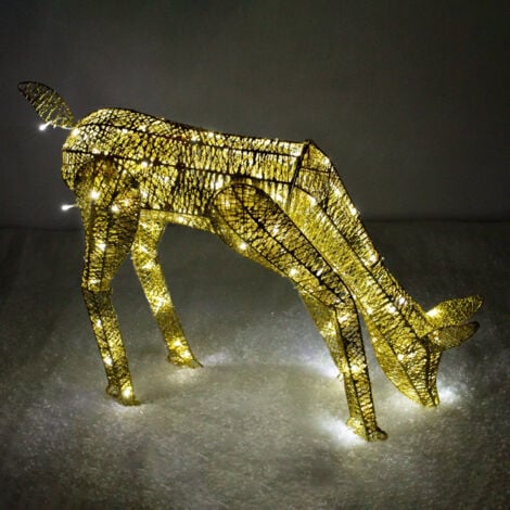 Outdoor Reindeer Christmas Light Up Decorations Standing Doe Gold