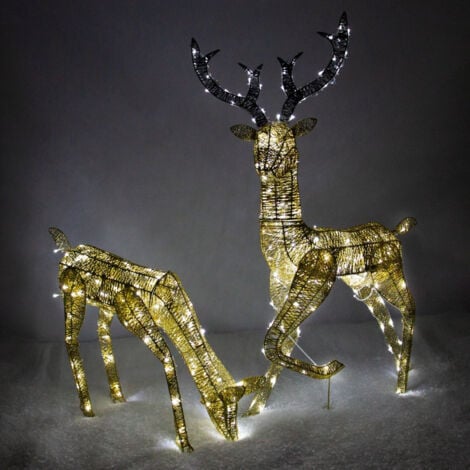 Outdoor Reindeer Christmas Light Up Decorations Standing Doe Gold