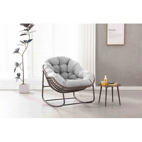 Outdoor Rocking Chair, Patio Oversized Wicker Egg Rocking Chair, Indoor & Outdoor Comfy Rocker Chair with Thick Cushion, Modern Lounge Chair for Balcony, Front Porch, Garden, Backyard, Deck, Gray