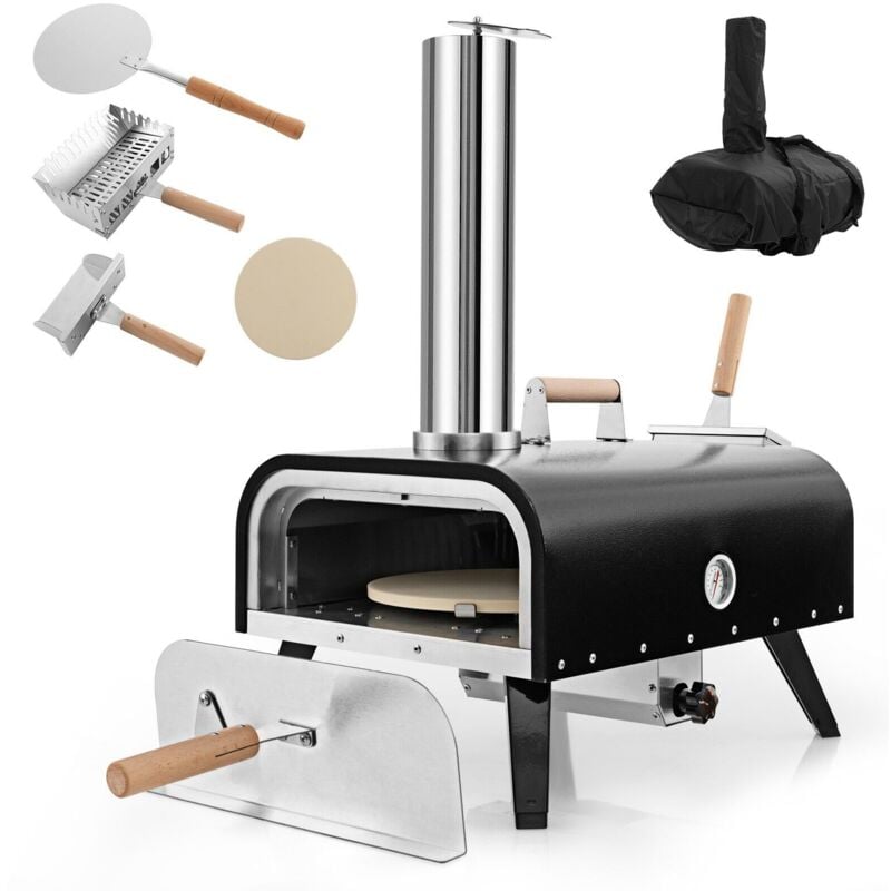 Costway - Outdoor Rotatable Pizza Oven w/ 30cm Pizza Stone Multi-Fuel Wood Pellet Pizza Stove