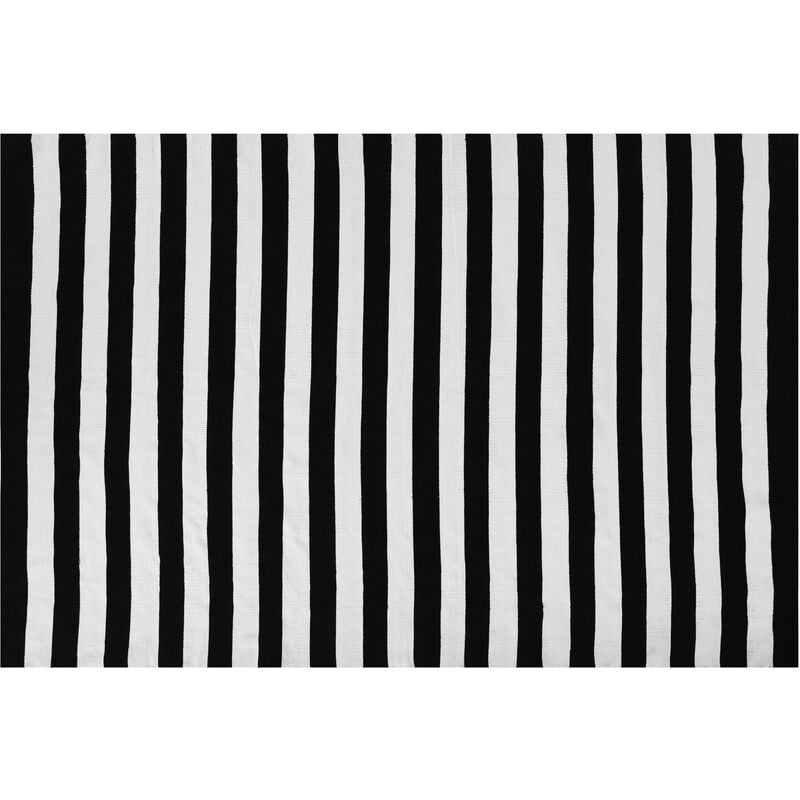 Indoor Outdoor Recycled Plastic Striped Rug 140 x 200 cm Black and White Tavas