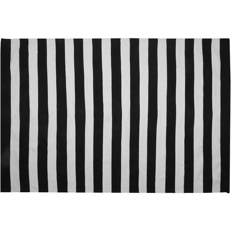 Indoor Outdoor Recycled Plastic Striped Rug 160 x 230 cm Black and White Tavas