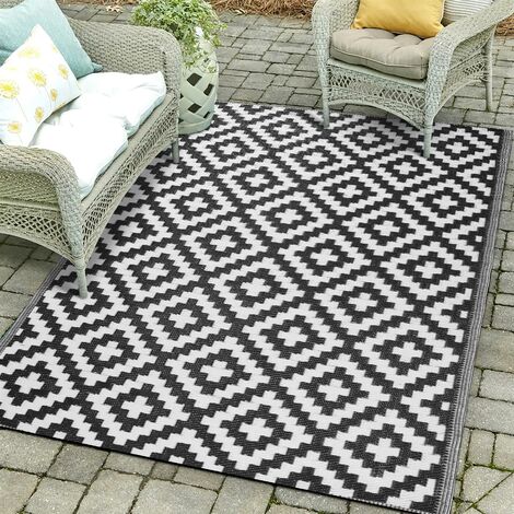 Waterproof Outdoor Rug 6x9 Ft Large Area Rug Green Plants Floral Leaf Black  Background Indoor Outdoor Carpet Reversible Outdoor Rugs Mats for Patio