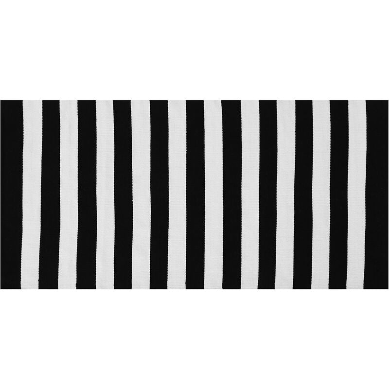 Indoor Outdoor Recycled Plastic Striped Rug 80 x 150 cm Black and White Tavas