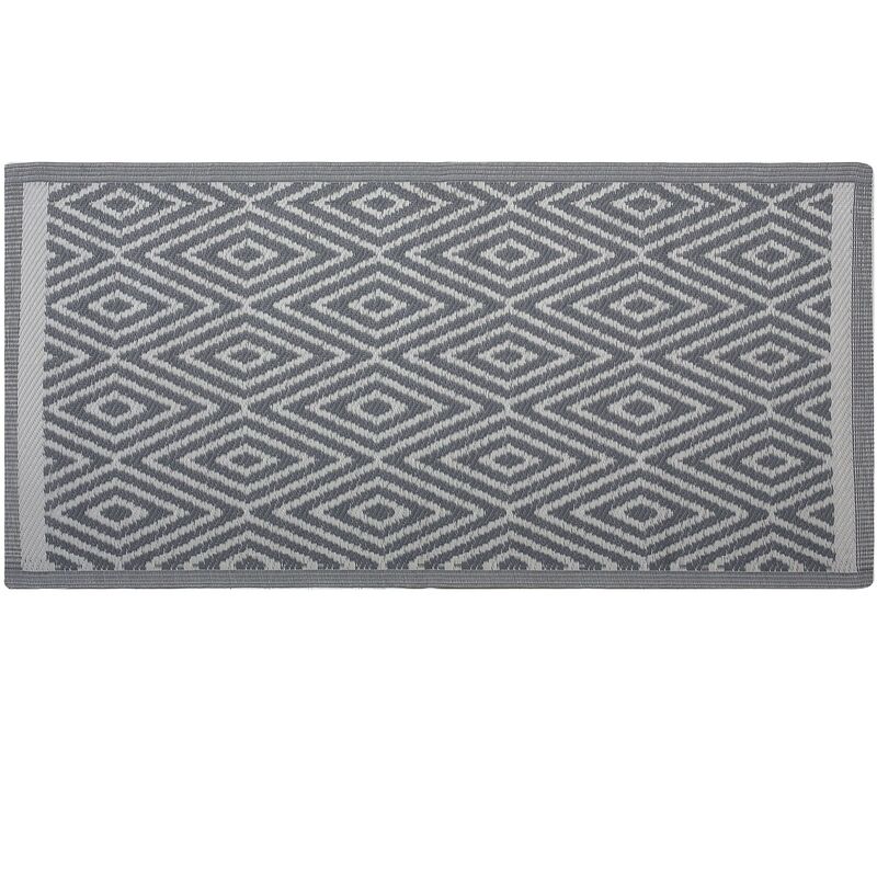 Modern Indoor Outdoor Area Rug Grey Diamond Pattern Geometric 90 x 150 cm Sikar