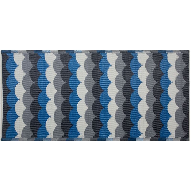 Indoor Outdoor Area Rug Eco Plastic Blue Grey Scale Pattern 90 x 180 cm Bellary