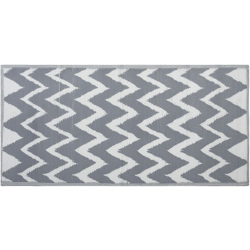 Indoor Outdoor Area Rug Eco Plastic Chevron Pattern 90x180cm Grey Sirsa