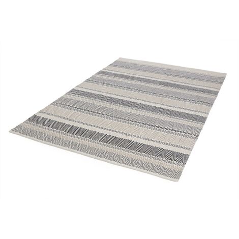 Outdoor Rug for Garden Patio Balcony Picnic Living Room Bedroom Dining Kitchen Flatweave Geometric Stripe Boardwalk Grey Rug in Large 160x230 cm (5'3"x7'7")