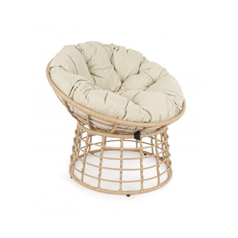 Wiegenförmiger Sessel 'Molly' in Rattan mit Kissen für Garten und Veranda -Natürlich