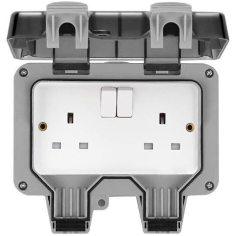 Outdoor Socket 13Amp Waterproof Double Socket IP66 Plug Socket Box Weatherproof Switched Power Socket Wall Electrical Socket Box