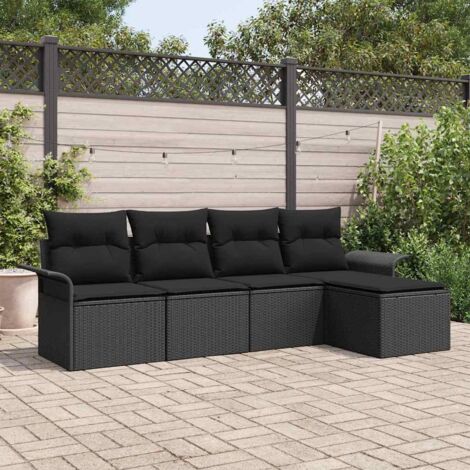 Outdoor-Sofa mit Kissen 5 pcs Schwarz Poly-Rattan vidaXL