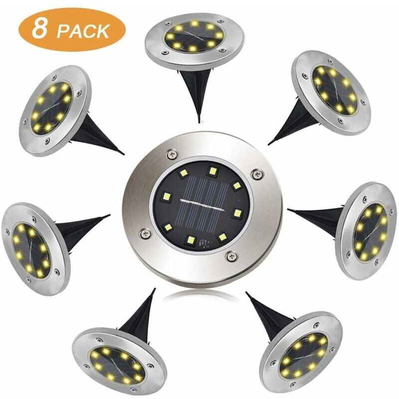 Outdoor Solar Beacon,FLOWood 8 led 8 Pack Spot Solar Garden Lamp Waterproof IP65 Lawn Decorative Light for Path Garden Terrace Courtyard Lawn - warm