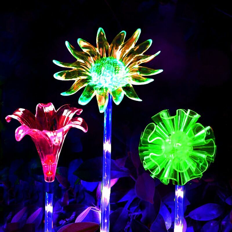 Outdoor Solar Flower Lights, Set of 3 Sunflower Lily Garden Decorations, Solar Garden Lamp, Color Changing led Garden Lights (Waterproof IP65 for)