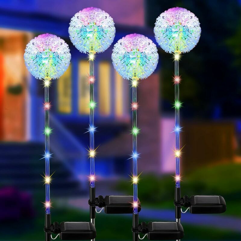 Outdoor solar garden lights, 4 pieces of solar garden dandelion lights, solar pile lights, solar street lights, waterproof solar outdoor lights,