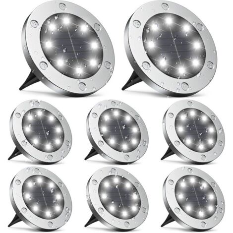 Outdoor solar lamp, 8 units, 8 LEDs, IP65 waterproof, decorative for terrace and driveway.