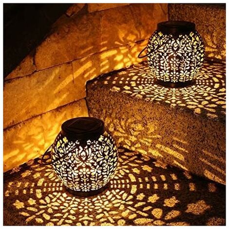 Outdoor Solar Lantern, 2 Packs LED Solar Garden Lights IP65 Waterproof Warm White Energy Lantern Hanging for Patio Terrace Yard Lawn Table Party Oriental Home Decoration