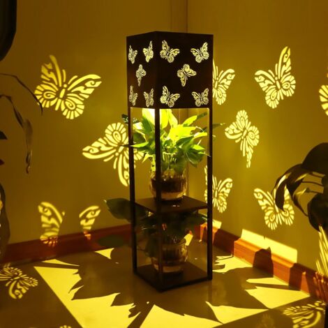 Outdoor solar lantern, 32 inch tall vintage metal solar lantern, butterfly lights, IP65 waterproof lights, decorative garden lights, garden path lights