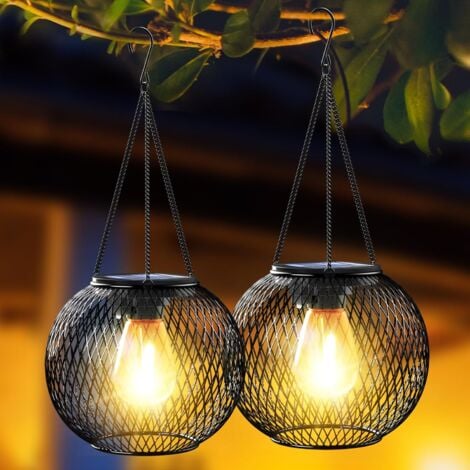 Outdoor Solar Lantern Garden, Outdoor Solar Lights in Metal IP65 Waterproof Warm White Led Lantern Lantern