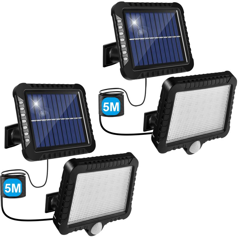 Tumalagia - Outdoor solar light (2 pack IP65) Outdoor solar light with 56 led motion sensor, with 5 m cable, suitable for outdoor and garden