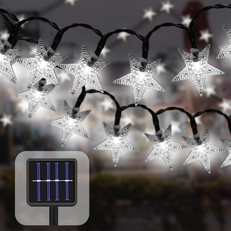 Image of Stringa di luci solari da esterno 7M 50 led Stella impermeabile decorativa Lampada solare natalizia per feste, matrimoni, giardino, negozio, casa