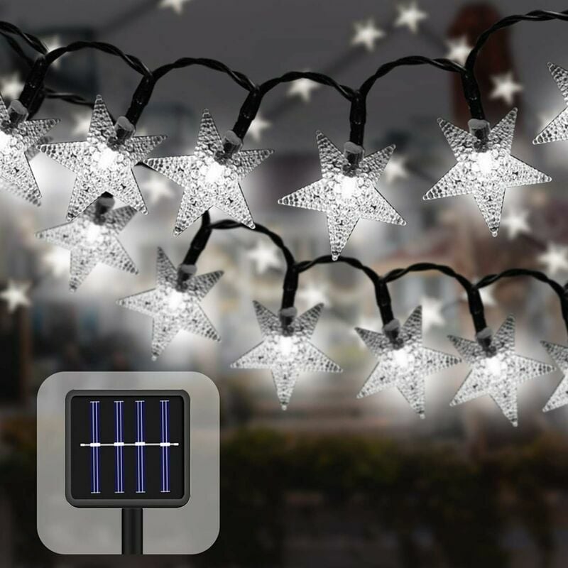 Outdoor Solar String Lights 7M 50 led Waterproof Star Decorative Christmas Solar Lamp for Party, Wedding, Garden, Shop, Home Outdoor (white)