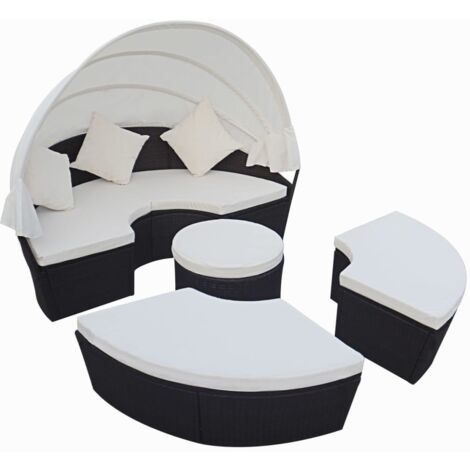 Outdoor-Sonneninsel mit Sonnendach Poly Rattan Schwarz