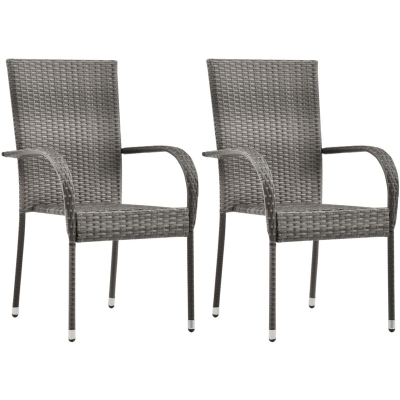 Stackable Outdoor Chairs 2 pcs Grey Poly Rattan Vidaxl